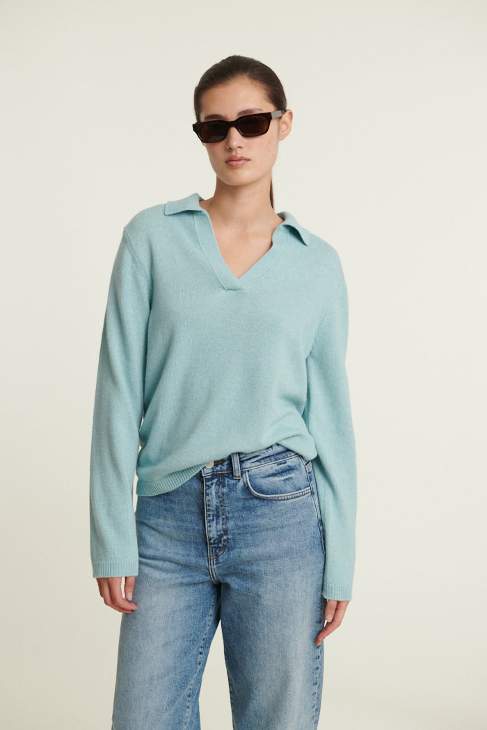 Basic Apparel Cady Polo Sweater Sweaters 770 Gossamer Green